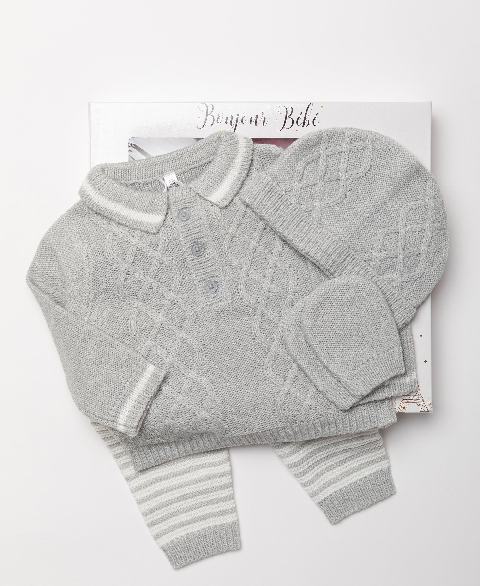 BONJOUR BEBE Baby Gift Box - Braid Cable Knit Jumper Trousers Mitts Hat (W24200)